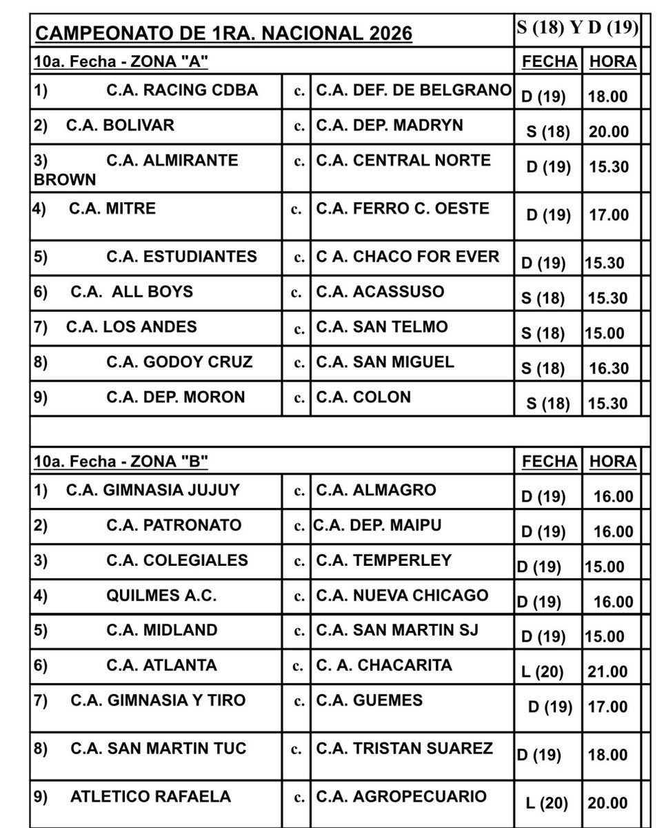 #PrimeraNacional #Fecha10 #ZonaB 

Lunes 20 de abril 21:00 #Atlanta - #Chacarita el clásico!!!!!