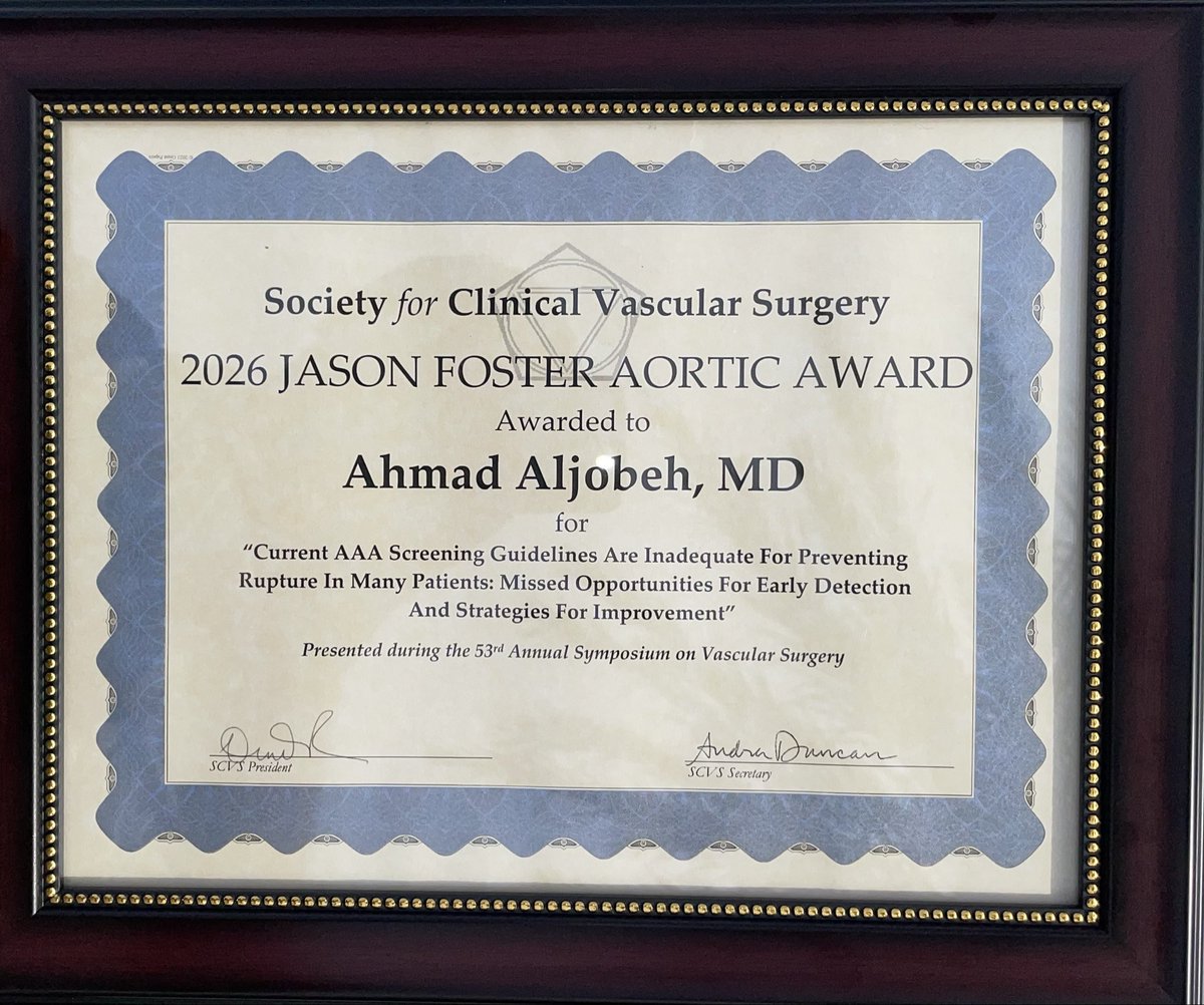 stonybrookvasc's tweet photo. Congratulations to Dr Aljobeh on winning the SCVS aortic award for his work on AAA screening https://t.co/TUUUTTBdct