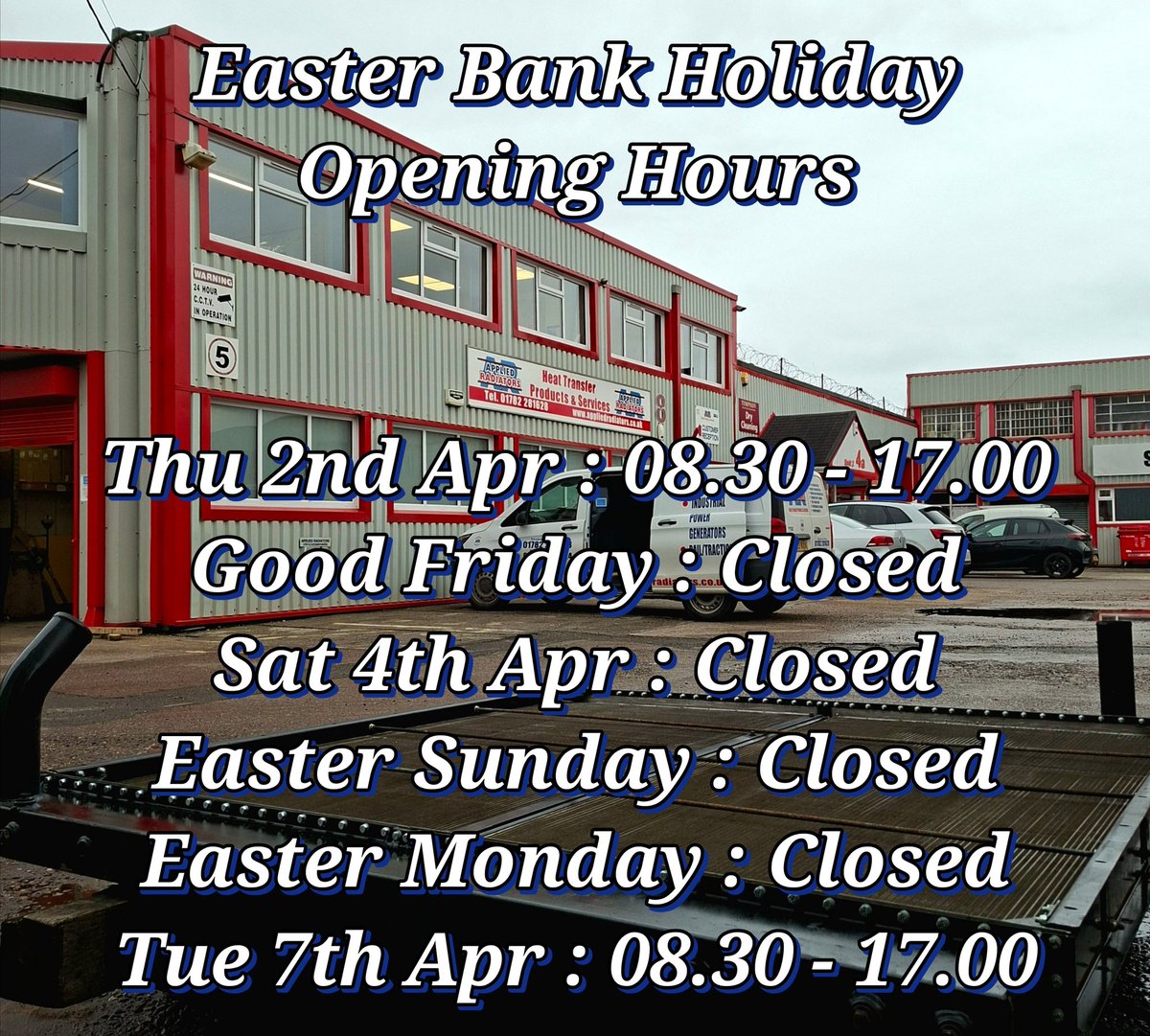 AppliedRads's tweet photo. The Easter Bank Holiday weekend is almost upon us &amp; we will be closing at 17.00 on Thursday 2nd. We'll then be back open as usual at 08.30 on Tuesday 7th.
Whatever your plans are, we wish you an enjoyable &amp; peaceful Easter break. https://t.co/3kLgDB7DLj
