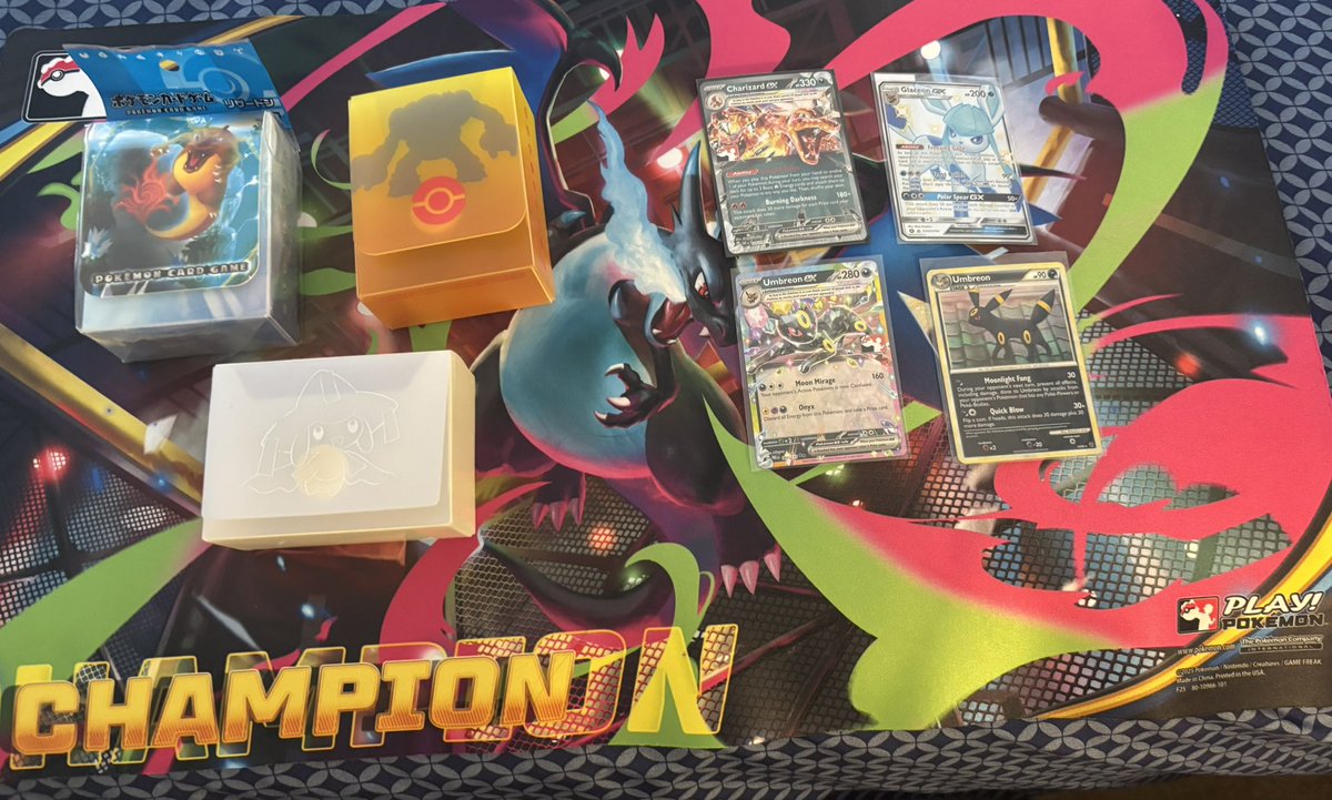 Looking to sell these

Zard Champion Mat $50
Regigigas Deck Box $70
Sealed Charizard Box $150
Jirachi Box $130

Charizard ex Stamped $15
Glaceon GX $42
Umbreon ex Stamped $45
Umbreon Undaunted Holo $50