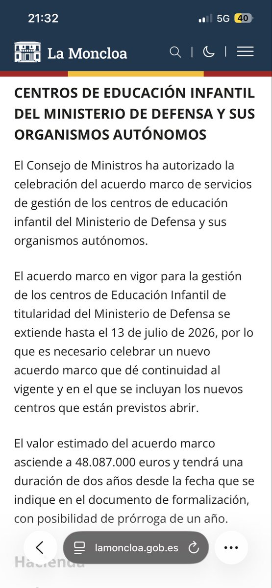 mcasadoaume's tweet photo. Acuerdo marco de servicios de gestión de los centros de educación infantil del Ministerio de Defensa y sus organismos autónomos. https://t.co/ZD51zHYIcd