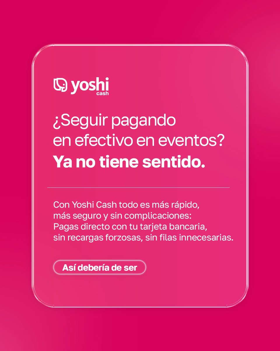 YoshiCashless's tweet photo. Menos filas.
Más evento.

Somos la forma más fácil de pagar dentro del estadio o evento.

Solo usa tu tarjeta y listo:
fácil, rápido y sin complicaciones. 🩷

#YoshiCashless 🐘 https://t.co/td8IngCdQz