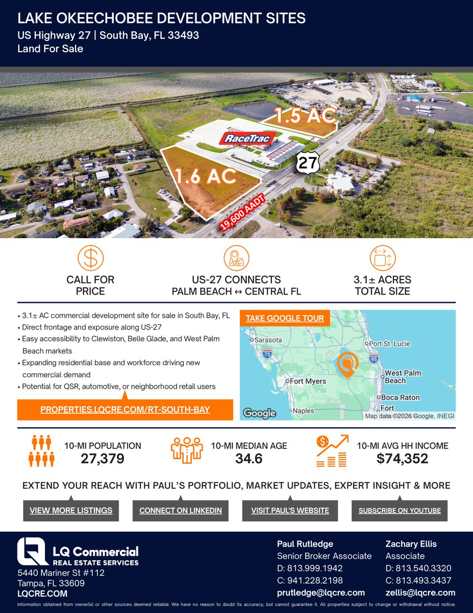 paulrrutledge's tweet photo. South Bay, FL on the rise 🚀🌴
Prime location + strong growth = opportunity.
Paul at 941.228.2198
#SouthBayFL #CRE #FloridaDevelopment #LandForSale https://t.co/rfsoXZsvEh