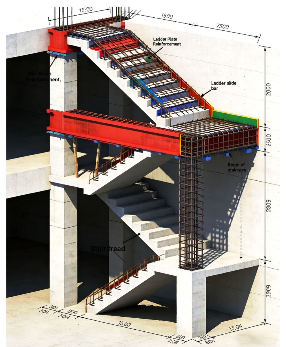 ali_abuhajar's tweet image. Modern Reinforced Concrete Staircase Structural Design
#CivilEngineering #StructuralDesign #Concrete #Reinforcement #Construction #Architecture