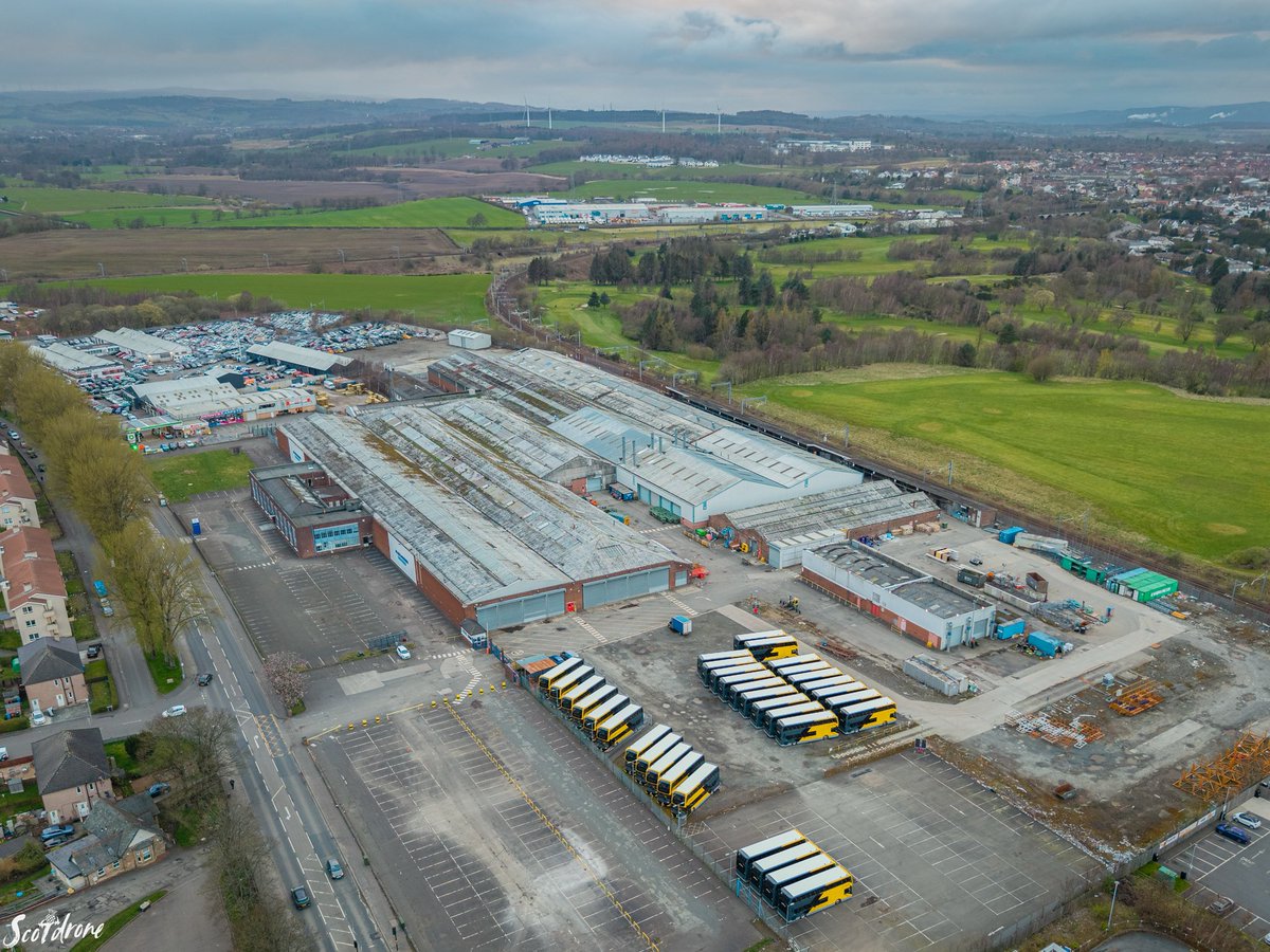 scotdrone's tweet image. A view of the bus manufacturing plant of Alexander Dennis in Camelon, Falkirk which they sadly announced today they’re proposing to close with the potential loss of 115 jobs. #falkirk