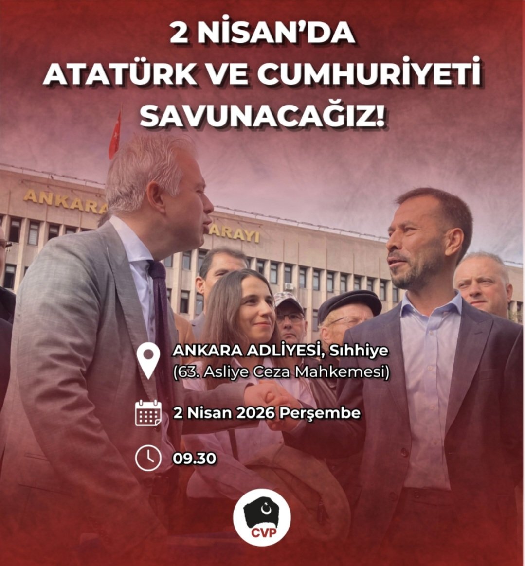 UtkuBalaban's tweet photo. Serkan Öz'ün davasında, Cumhuriyet’i hedef alan söylemler karşısında geri adım atmayacağız. Ankara’da kurucu değerlerin yanında olacağız.

📅 2 Nisan 2026 Perşembe
🕣 09.30
📍 Ankara Adliyesi, Sıhhiye (63. Asliye Ceza Mahkemesi)

#2NisandaAtatürkveCumhuriyetiSavunacağız https://t.co/ChKacxxNcx