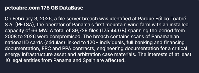 chum1ng0's tweet image. 🔴🇵🇦El grupo de ransomware Everest publica a Parque Eólico Toabré en su sitio DarkWeb.

🔗petoabre.com
📁175GB

#Panama #DarkWeb #Everest #ciberataque #ciberseguridad #ransomware #Energia