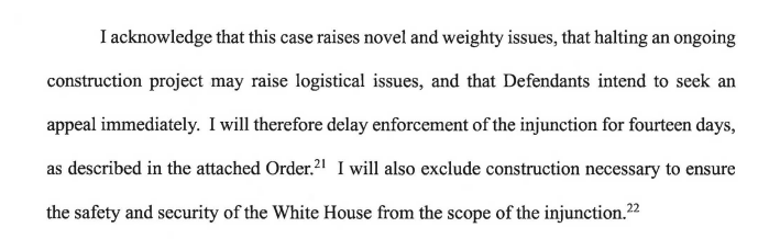 OrinKerr's tweet image. Oh, and to be clear, here's what Judge Leon said about 14 days: Enforcement of the injunction is paused for 14 days for the appeal.  If someone can add a link to the order, that would be great.