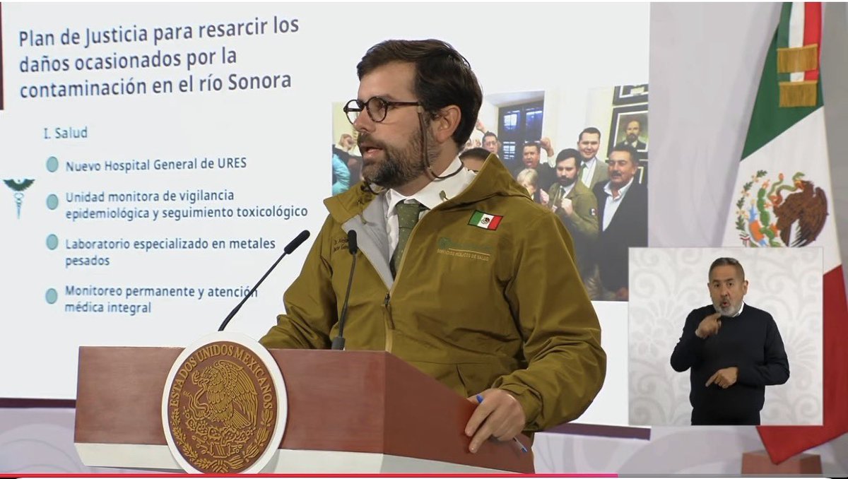 CPJannyBarrera's tweet photo. 🟢 #MañaneraDelPueblo Durante la mañanera de la Presidenta Claudia Sheinbaum Pardo, se anunció que en #Ures se creará un nuevo hospital 🏥 #IMSSBienestar que tendrá 60 camas y una inversión de 500 millones de pesos, como parte de la reparación del daño a las familias del #RíoSonora por el derrame de tóxicos (ocurrido el 6 de agosto de 2014) que se atribuye directamente a la empresa Buenavista del Cobre, subsidiaria de Grupo México, que pertenece a la familia de Germán Larrea.

🩺 El Dr. Alejandro Svarch Pérez (@AlexSvarch), Director General del @IMSS_Bienestar, presentó el eje de Salud del Plan de Justicia por la contaminación del Río Sonora.

Este hospital regional incluirá:
- Unidad de vigilancia epidemiológica y seguimiento toxicológico  
- Laboratorio especializado en metales pesados  
- Atención médica integral a las comunidades afectadas por el derrame de Grupo México (2014)

¡Un avance concreto para reparar el daño histórico en Arizpe, Banámichi, Baviácora, Aconchi y Ures! #Sonora 

#PlanDeJusticia #RíoSonora #IMSSBienestar #MañaneraDelPueblo