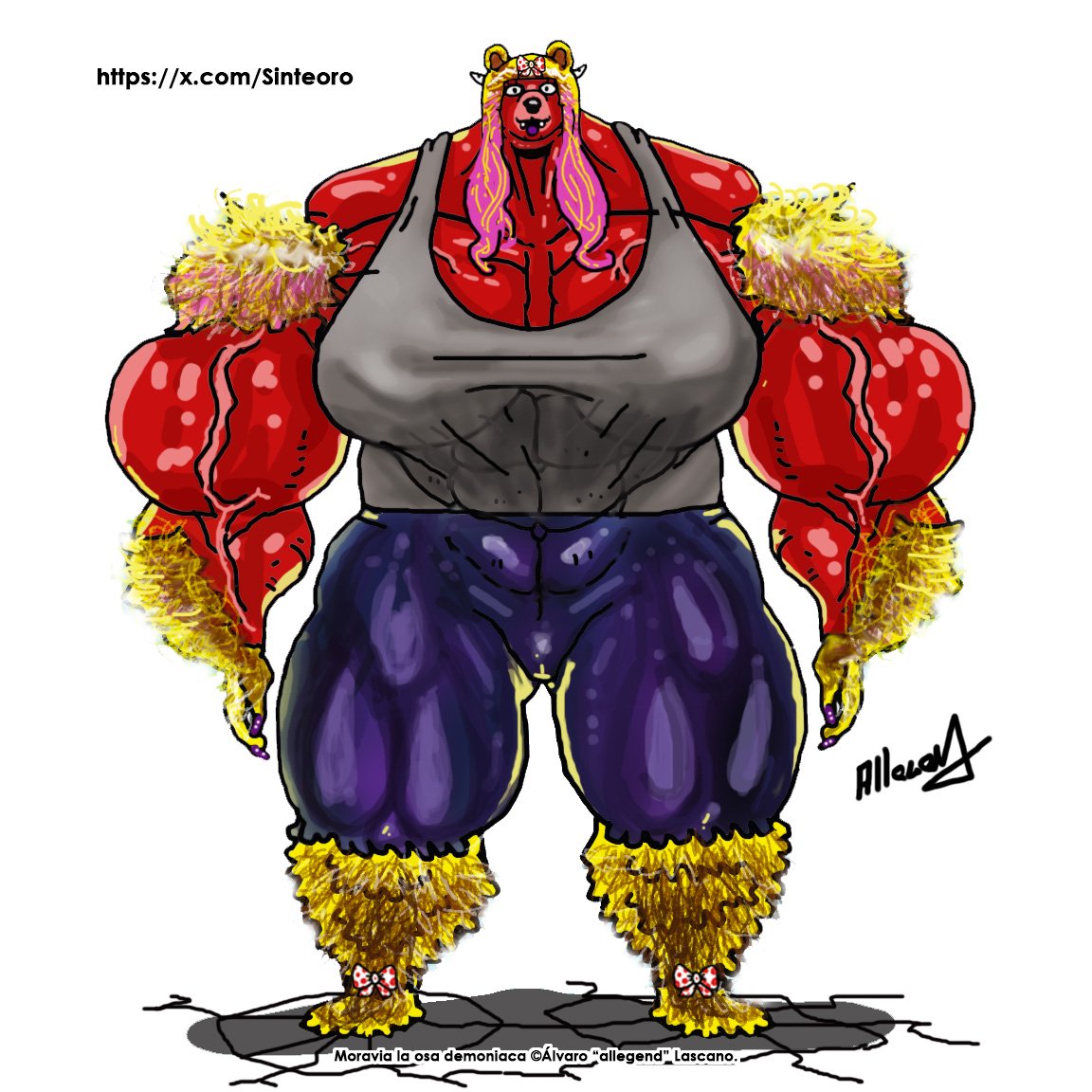 Moravia la osa mostrando su imponente estatura de 370cm y 3 toneladas de musculos. Posando de manera tonta y tranquila.

#allegend #femalemuscle #femalemuscleart