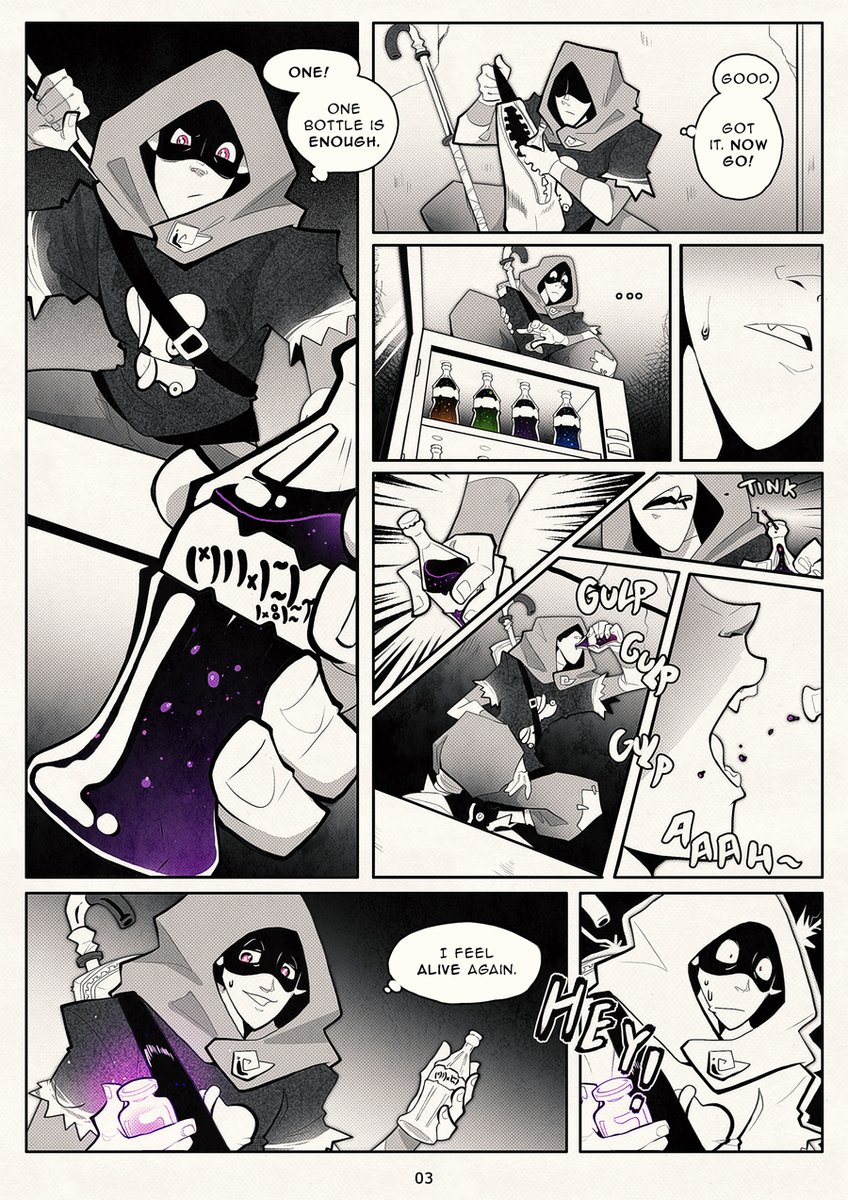 TamarinFrog's tweet photo. Bottled Up | Chapter 1 : Alive Again | Cover + Pages 1-6 (1/2)
A mysterious Wind Glass is caught stealing Nectar on the spot and causes trouble to local police officer and Chromato-Mart owner, RGB. Who is this thief and why is he stealing Nectar? And is RGBhiding something? https://t.co/U6QqfaiKCp