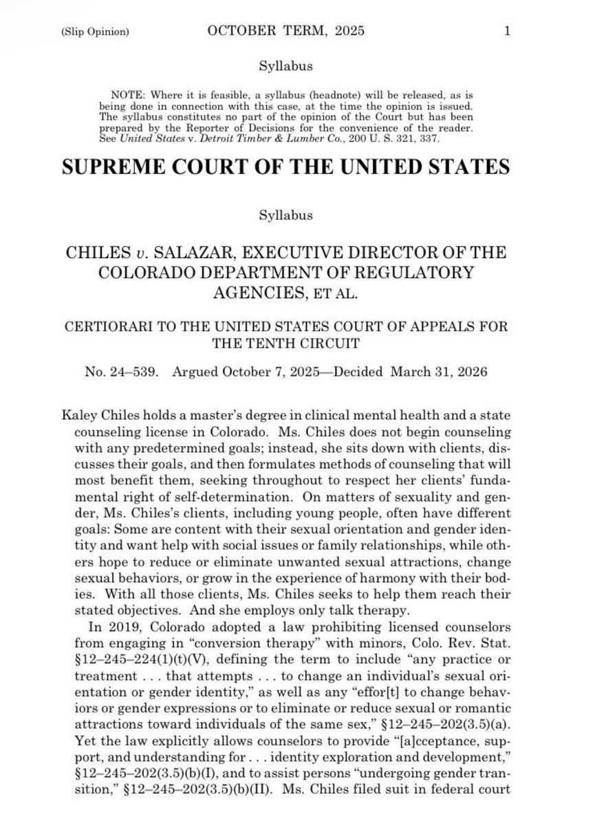 MCBNNEWSS's tweet image. #BREAKING The Supreme Court ruled 8-1 against a Colorado law banning “conversion therapy” for LGBTQ minors, finding that it violates the First Amendment.