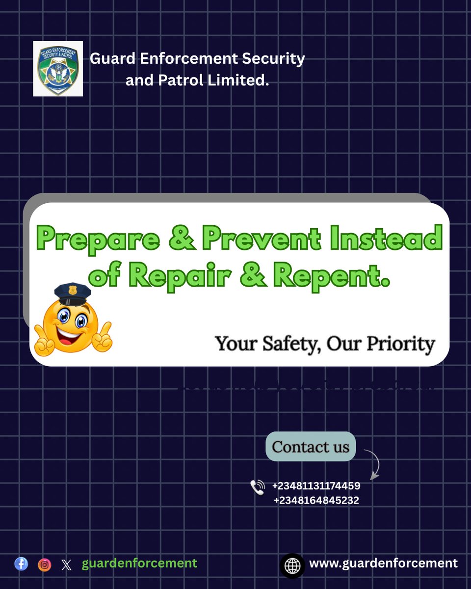 gesp_LTD's tweet image. Don’t wait for a problem before you think about security 🌟
Preparation today saves you from regret tomorrow.

Let’s help you stay ahead 👍

#SecurityWithIntegrity #StayProtected #ProfessionalSecurity #SafetyFirst #ReliableProtection