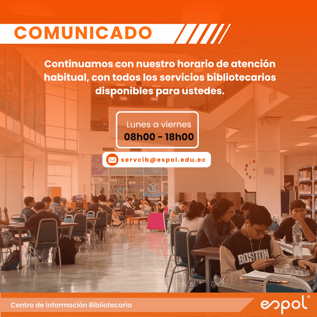 CIBESPOL's tweet photo. 📚 Tu espacio de estudio, lectura e investigación sigue disponible para ti.

Aprovecha nuestros recursos, ambientes y servicios para avanzar a tu ritmo 💡

📩 ¿Tienes consultas? Escríbenos a: servcib@espol.edu.ec

#BibliotecaESPOL #ServiciosBibliotecarios #Estudio #Investigación https://t.co/je6x2czuPu