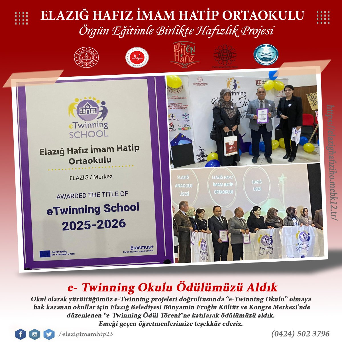 elazigimamhtp23's tweet photo. ✅️ e-Twinning Okulu Ödülümüzü Aldık 👏 
Emeği geçen öğretmenlerimize teşekkür ederiz.
@meb_dinogretimi @drahmetisleyen @elazigmem @SahinBeraat @harungunduz23 @GuzelSertas https://t.co/AmUcSc2g0g