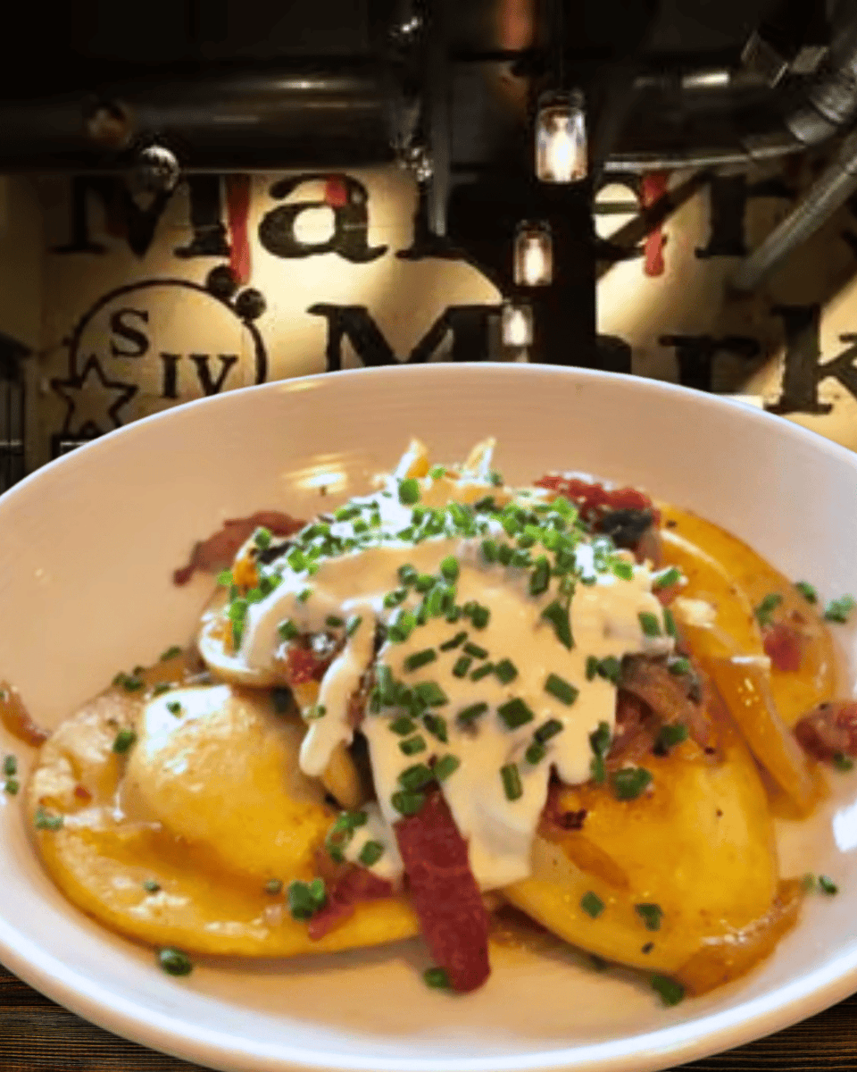 Pierogi perfection is here! Pan-fried, loaded with caramelized onions, bacon, brown butter, and paired with our horseradish chive sour cream. 

Ready for a bite? 
sittingducktavern.com

#SittingDuckTavern #CommunityFirst #LocalEats #OxfordCT #StratfordCT #TrumbullCT