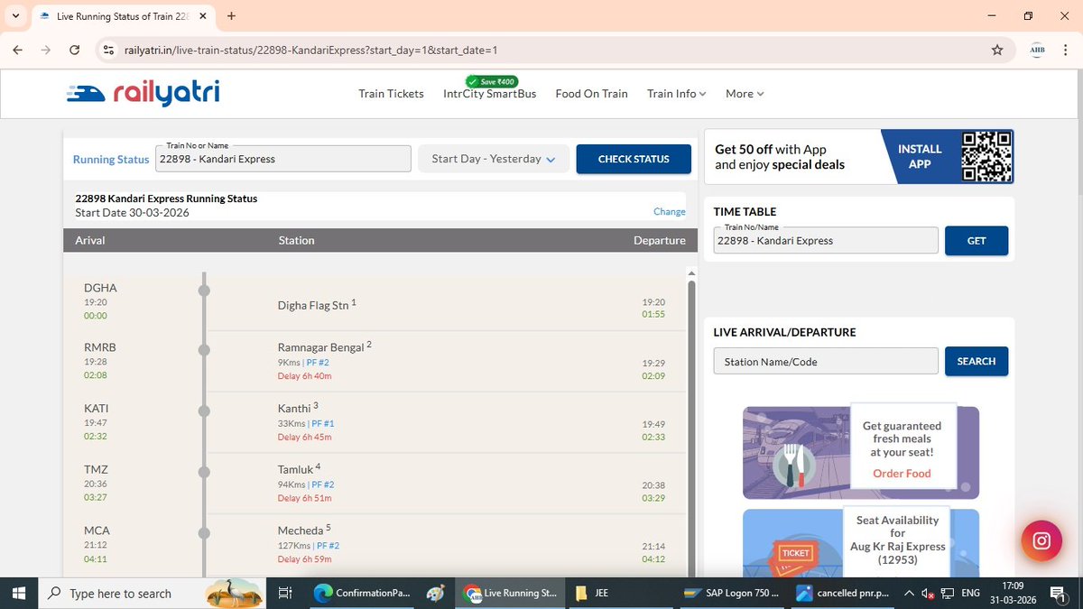 sbis1981's tweet photo. Dear @RailMinIndia, we booked tickets in Kandari Express (22898) PNR attached herewith. The train was more than 3 hours late. So, we cancelled our tickets but get only 50% refund instead of full refund due to delay. Plz do the needful sir and we need our full refund https://t.co/Ogyew251KZ