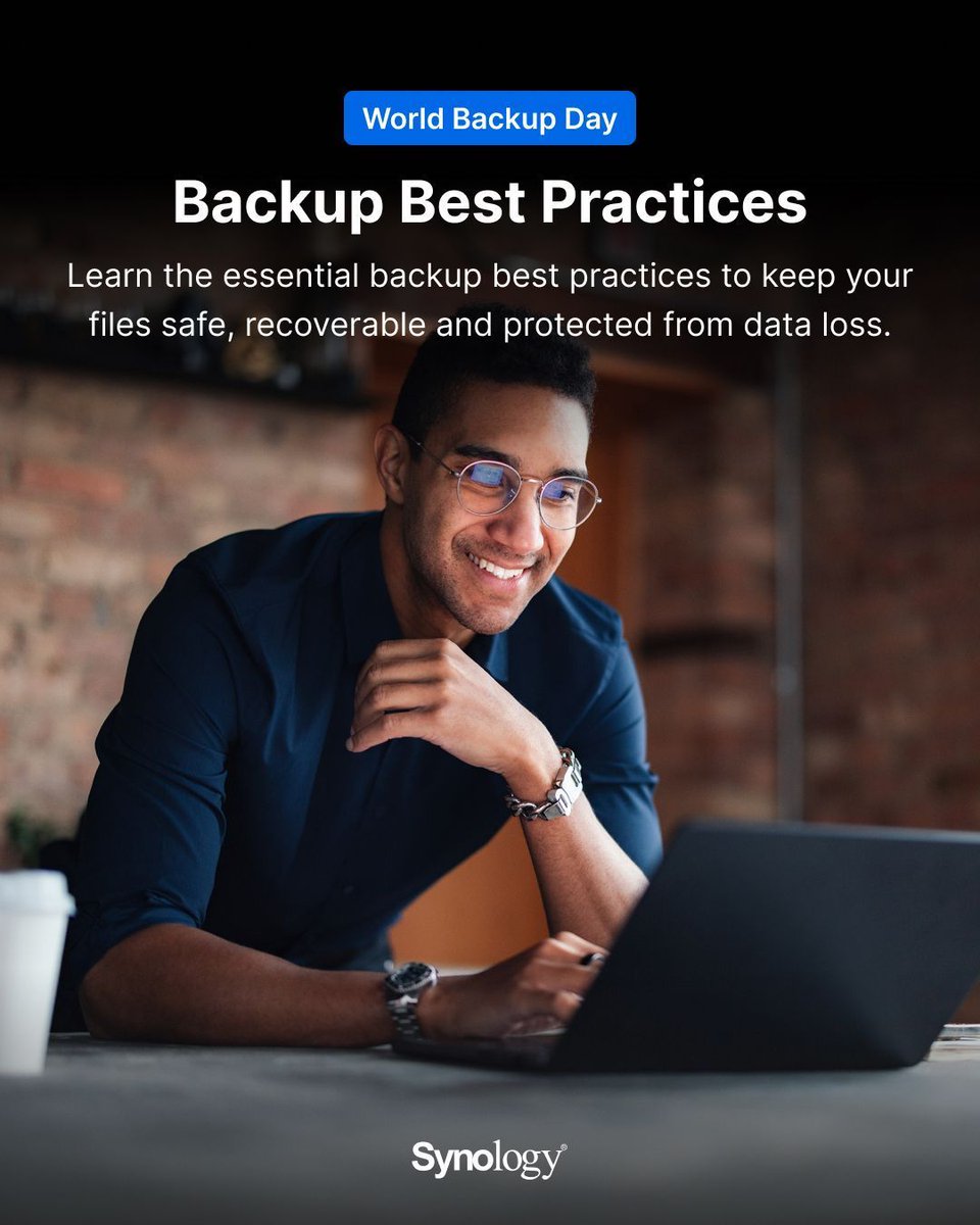 Synology's tweet photo. Think your data is safe? Let's find out.

World Backup Day is the perfect reminder to review your backup habits and make sure your files are always protected. 

Discover simple strategies to keep your data secure: https://t.co/jFmkDYaae3

#worldbackupday #techtips https://t.co/SIBwUA3I3c