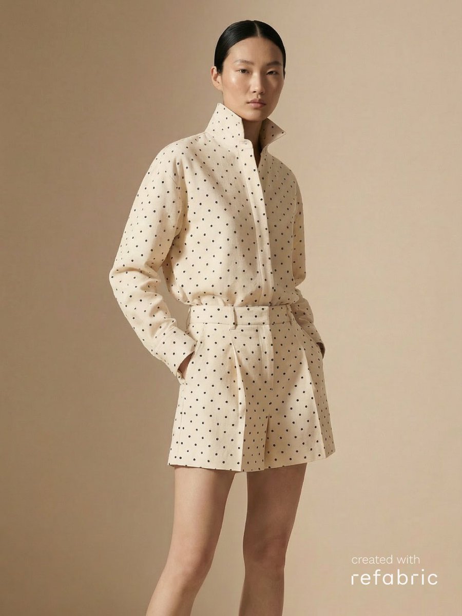 RefabricAI's tweet photo. Polka dots return with quiet confidence this season. Across fluid silhouettes, sheer layers, and softly structured tailoring, the motif sheds its nostalgic charm in favor of something more precise and self-assured ❤️‍🔥

#refabric #refabricai #fashionai #aidesign https://t.co/STDpiA5N6I
