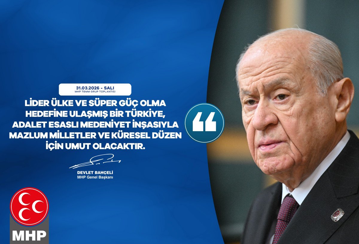 mhpavcilarilce's tweet photo. Lider ülke ve süper güç olma hedefine ulaşmış bir Türkiye, adalet esaslı medeniyet inşasıyla mazlum milletler ve küresel düzen için umut olacaktır.

MHP Genel Başkanı
Devlet BAHÇELİ https://t.co/L8946P0e7y