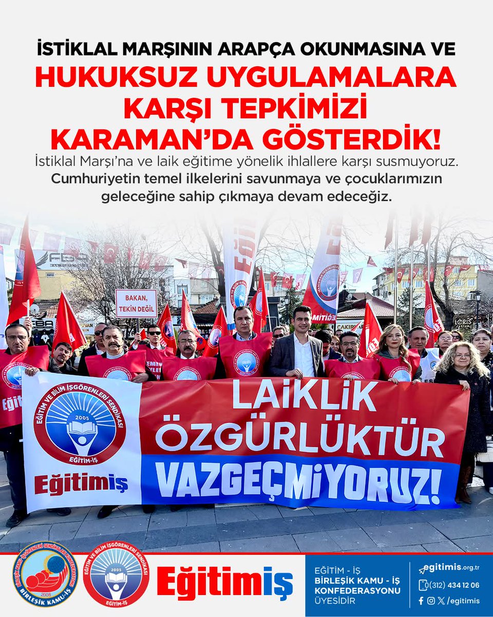 İstiklal Marşımızın Arapça okunarak sabote edilme rezaletini "olay yeri"nde protesto ettik. Çünkü İstiklal Marşı, bizim bağımsızlık destanımızın senfonisidir ve ruhu da dili de bizdendir. Unutanlar olursa öğretmenler "ders" verir!