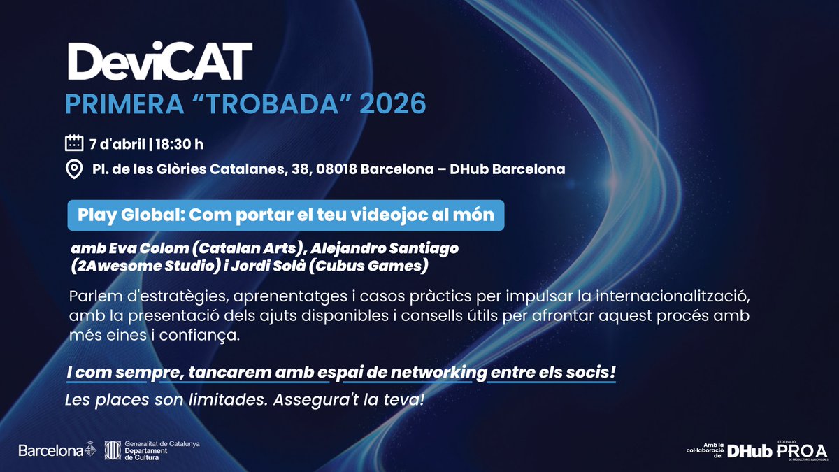 devicat_'s tweet photo. La propera trobada #DeviCAT està més a prop que mai! Ves guardant els detalls 👇
“Play Global: com portar el teu videojoc al món”, amb @EvaColom, @JordiSolaTomas i Alejandro Santiago.
📅 7 d’abril
🕐 18:30 h
📍 @dissenyhub
Inscripcions aquí 👉 https://t.co/TeyBig5Qiu https://t.co/kgBGolr2Ew