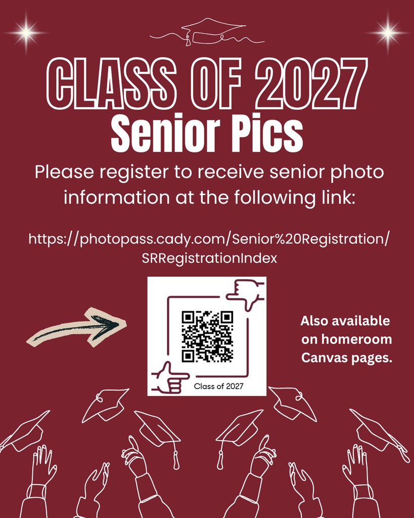 BTCS_THS's tweet photo. Class of 2027 
Please register to receive senior photo information at the following link:  
https://t.co/nnQd07Qmvz https://t.co/quyhJdc7jk