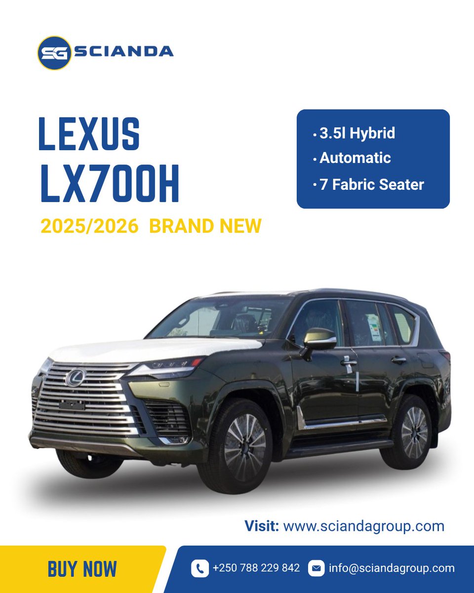 sciandagroup's tweet photo. Lexus LX700H 2025/2026 Brand New 🛻 | 3.5l Hybrid | Automatic | 7 Seater . Get yours on fair price and short delivery terms.

#LexusLX700H #LexusSUV #LuxurySUV #Scianda https://t.co/rDT1knoOga