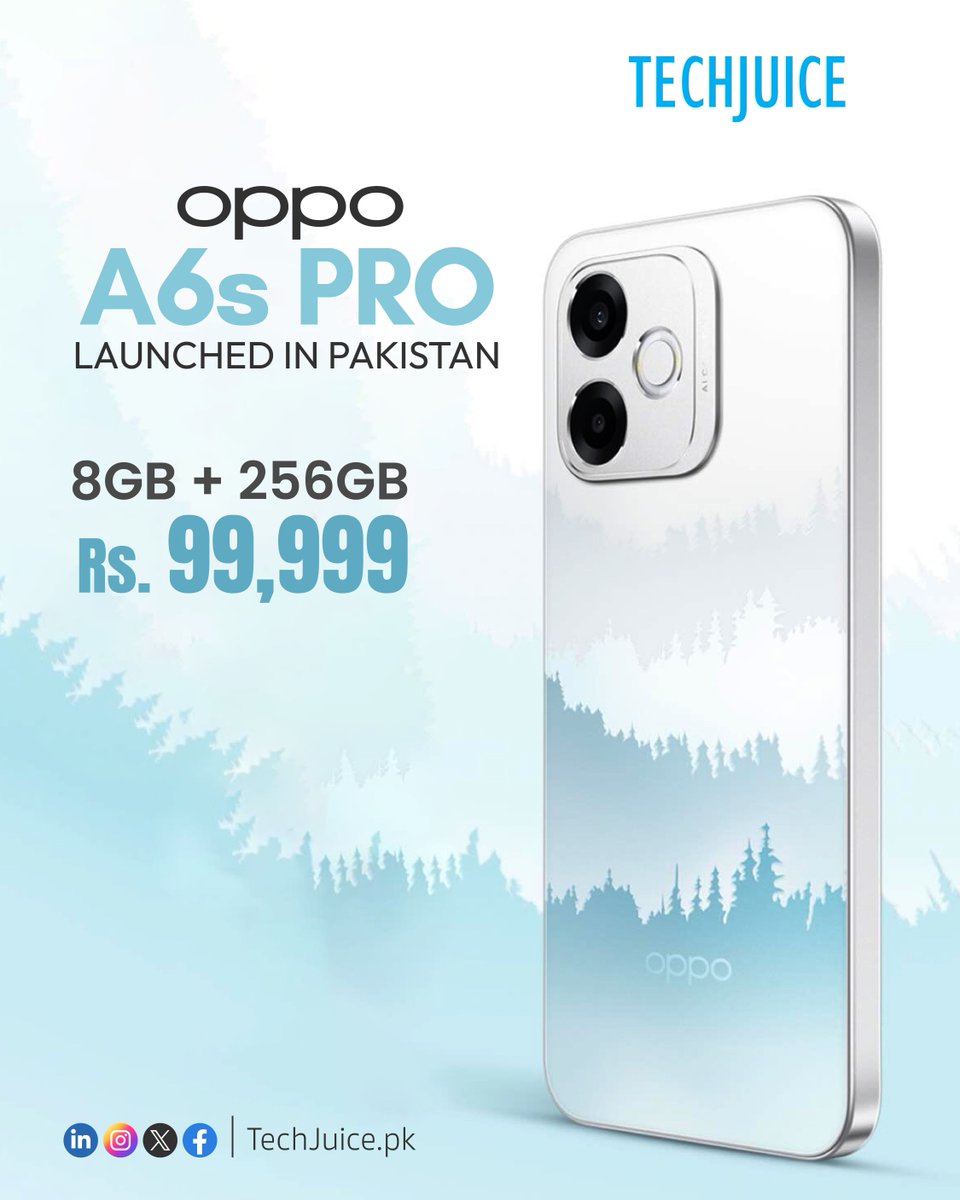 TechJuicePk's tweet image. OPPO A6s Pro launches in Pakistan.
With 8GB RAM, 256GB storage, and a sleek design, it’s priced at Rs. 99,999.

#techjuice #oppo #smartphones #pakistan #technology