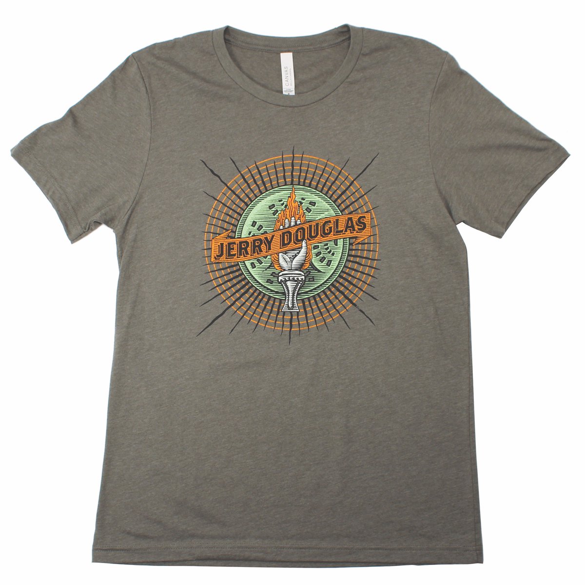 JerryDouglas's tweet photo. Have you checked out the NEW t-shirt on Jerry’s webstore? The flaming hand tee is out now in a new military green color with orange and light green details. To check it out along with Jerry’s other merch, visit https://t.co/rMs25FLYIr https://t.co/ZbxfMjdsQw