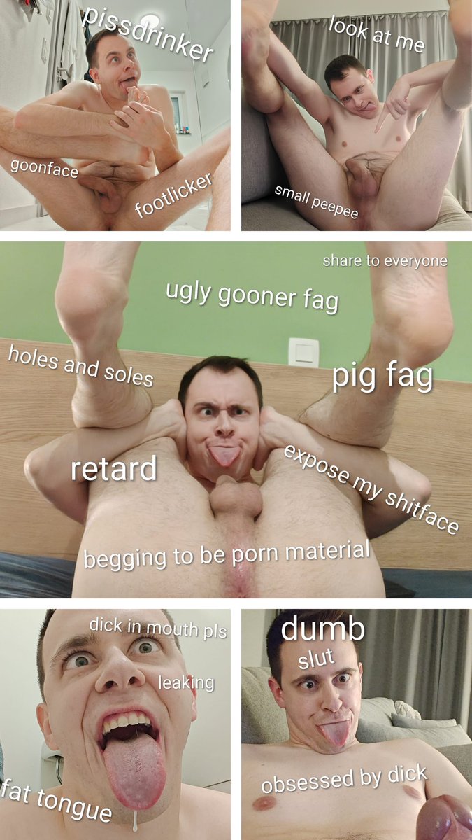 funwithfagss's tweet photo. @subboys3 Fucking retard gooner keeps sharing exposing pics begging to be porn: licking his own feet, showing his tight hole and small dick together with his ugly face. Best to share them to all to see what a stupid loser fag he is. Let's have a good laugh 😂😂😂😝🫪 https://t.co/Nhm1Pkx89S