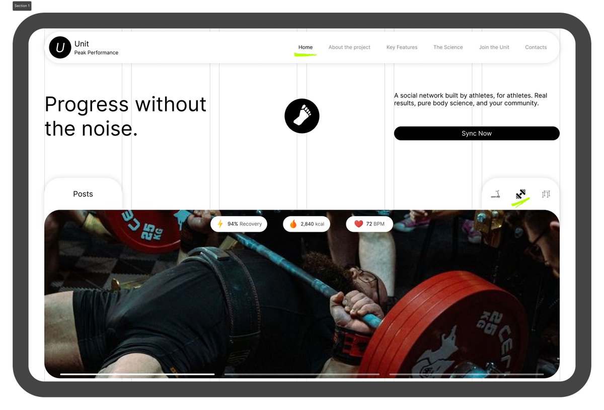 ZentraDesign's tweet photo. First look at Unit: Progress without the noise. 🧬

A distraction-free ecosystem for athletes. Verified data, body science, and pro metrics. No noise. Just progress.

Thoughts on the UI? 👇

#buildinpublic #uiux #techwear #UnitApp #performance https://t.co/U7Scr099fu