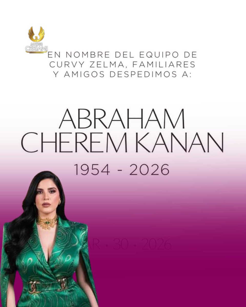 JavierCeriani's tweet image. El equipo de Curvy Zelma confirmó el fallecimiento de su papá, Abraham Cherem Kanan 💔

Un momento muy duro que ya genera mensajes de apoyo en redes.

👇 Fuerza para ella en este difícil momento

#CurvyZelma #Luto #Famosos #Tristeza #JavierCeriani