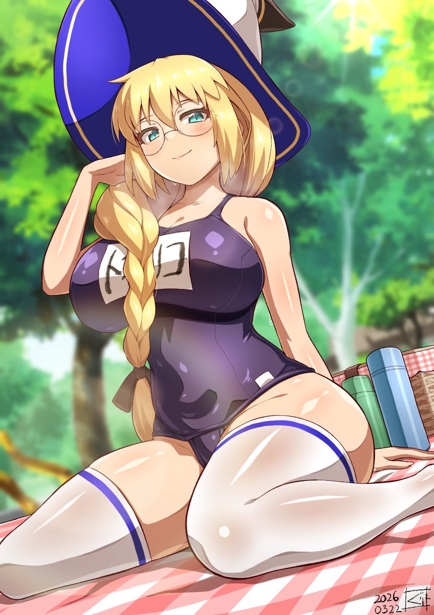 #NSFW #今月描いた絵を晒そう (遅刻) 
スク水+ニーソ② 