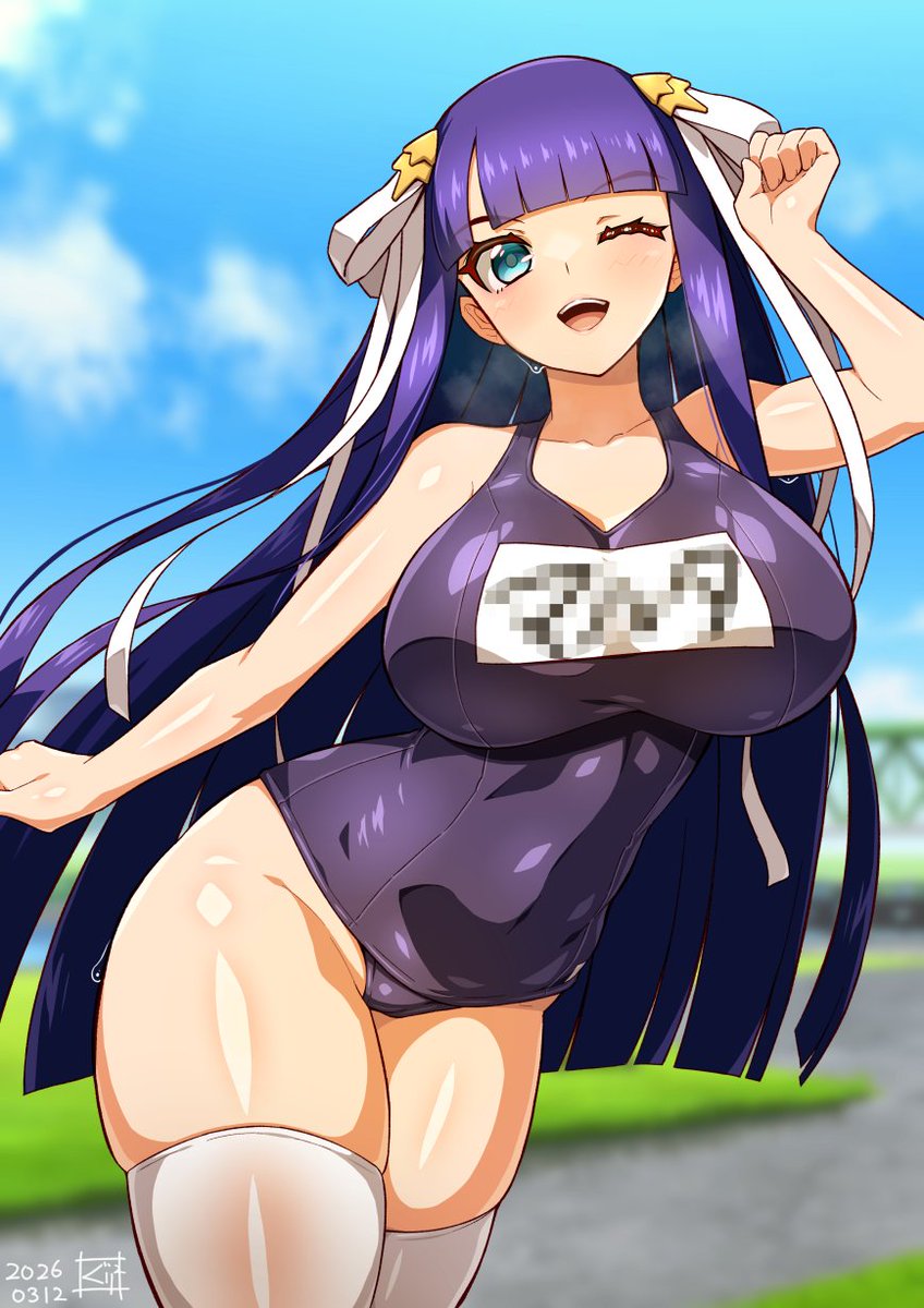 #NSFW #今月描いた絵を晒そう (遅刻) 
スク水+ニーソ② 