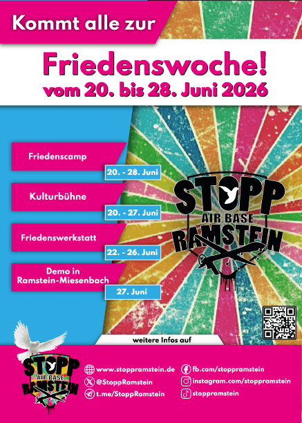 StoppRamstein's tweet photo. @pressenza_ger https://t.co/XgDgaakCim
Folgt uns & kommt zahlreich zur FRIEDENSWOCHE 2026!
#Peace #Friedensbewegung #FCKWAR https://t.co/yfFxWLyTo0