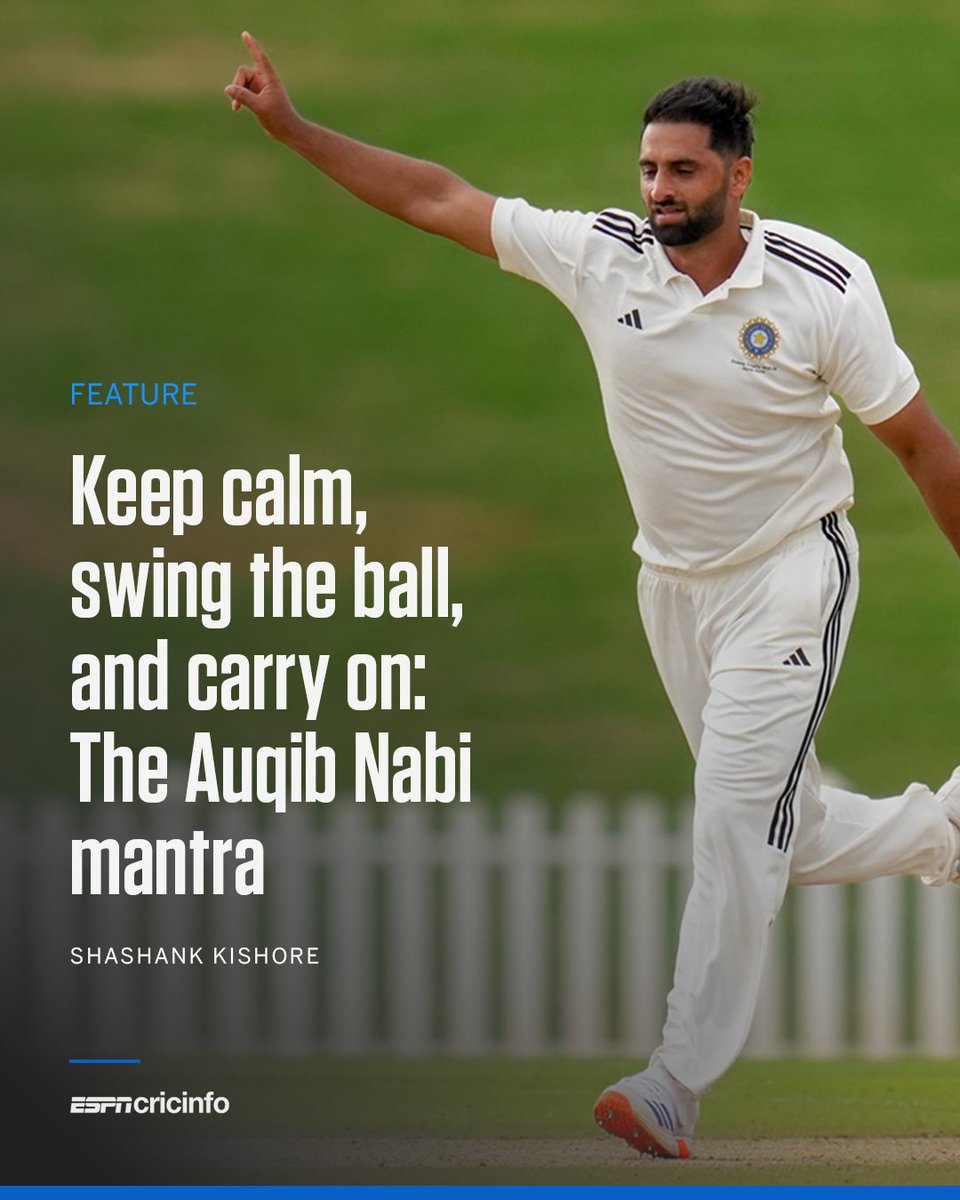 cricinfo's tweet photo. When Auqib Nabi secured his INR 8.4 crore deal with the Delhi Capitals, he hadn't even told his relatives or friends he was at home 

That's one of his best traits, and he comes into the IPL with plenty of skills, self-awareness, and he is unbothered by the expectations that he carries 

@captainshanky ✍️ https://t.co/31YvZyUCXG