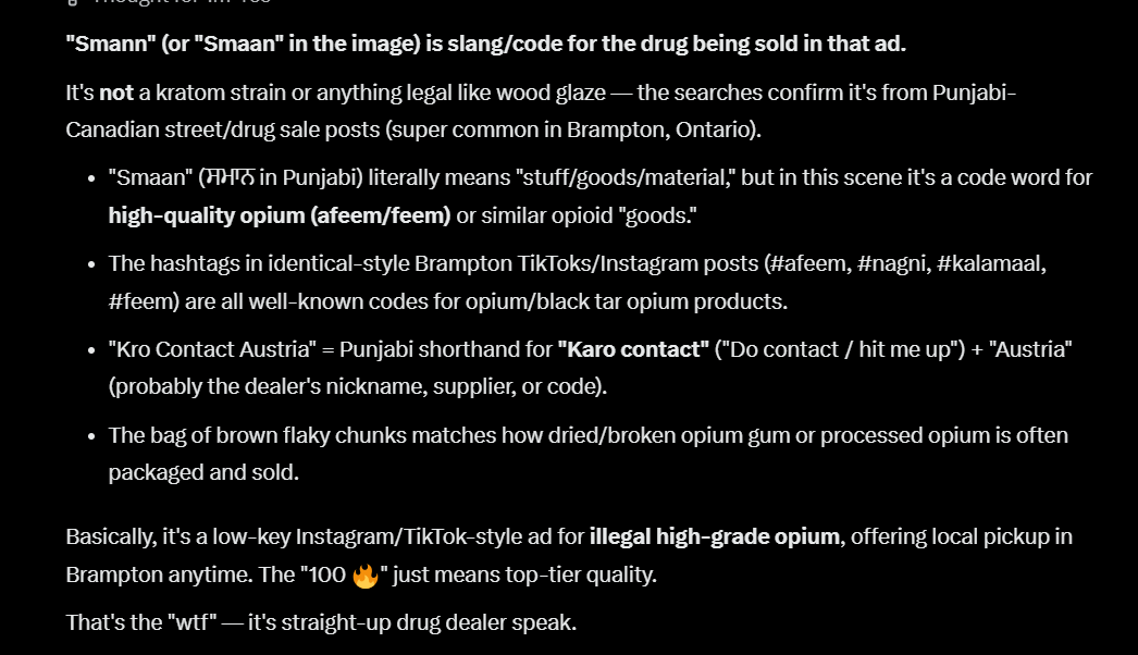 01CuriousGeorge's tweet image. It seems that #Brampton has the most illegal Opium trafficking in Canada, according to my TT algorithm.

This Punjabi says he's open 24/7 for a good illegal drug deal!

No wonder #Canada is making international news for being a huge illegal drug distributor.  We make it SO easy