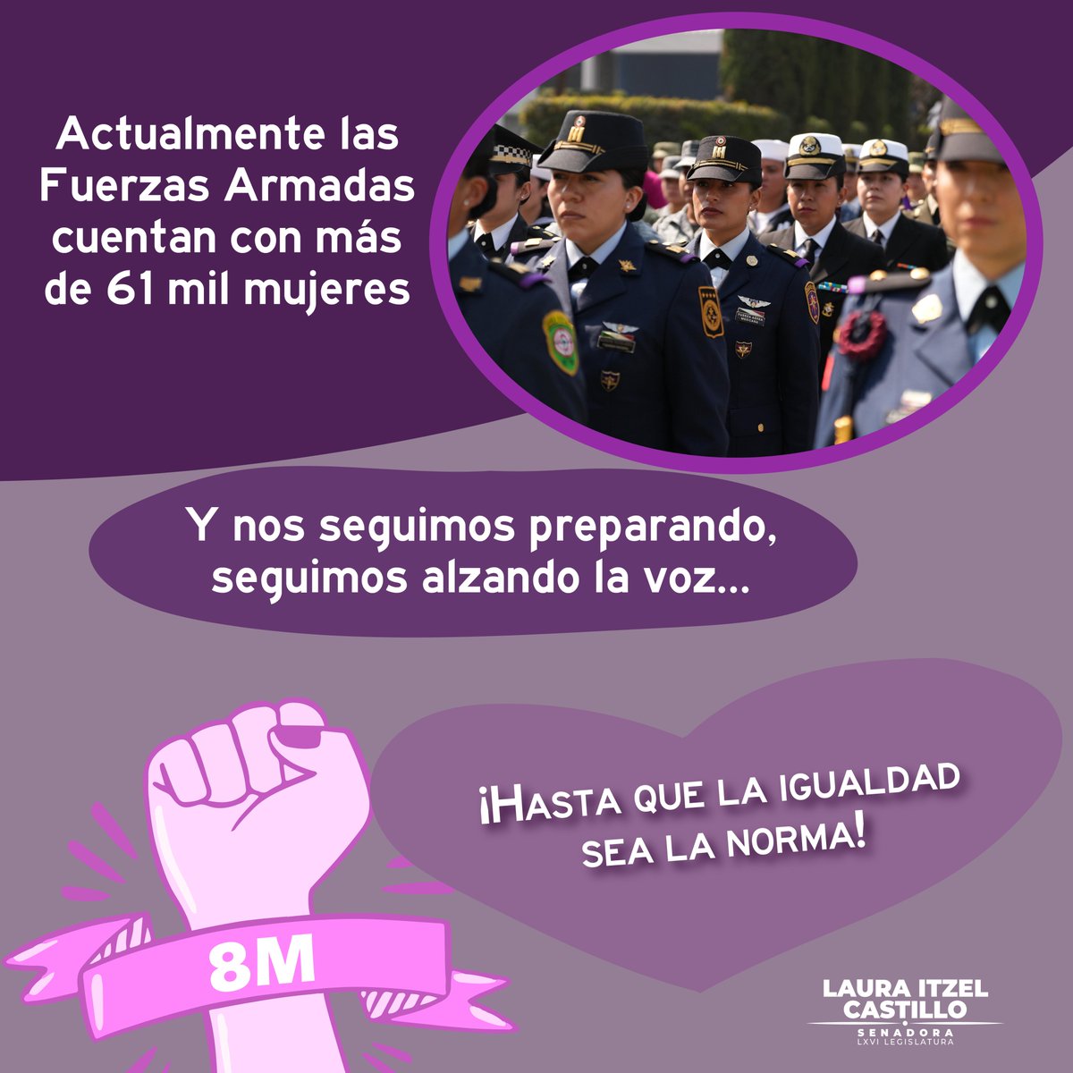 LauraI_Castillo's tweet photo. 💜A punto de cerrar el mes en el que reconocemos las luchas y avances de las mujeres, comparto algunos datos sobre la participación femenina en el servicio público. Porque #EsTiempoDeMujeres y la igualdad no se detiene hasta que sea una realidad para todas. https://t.co/m4uEsTPqiF