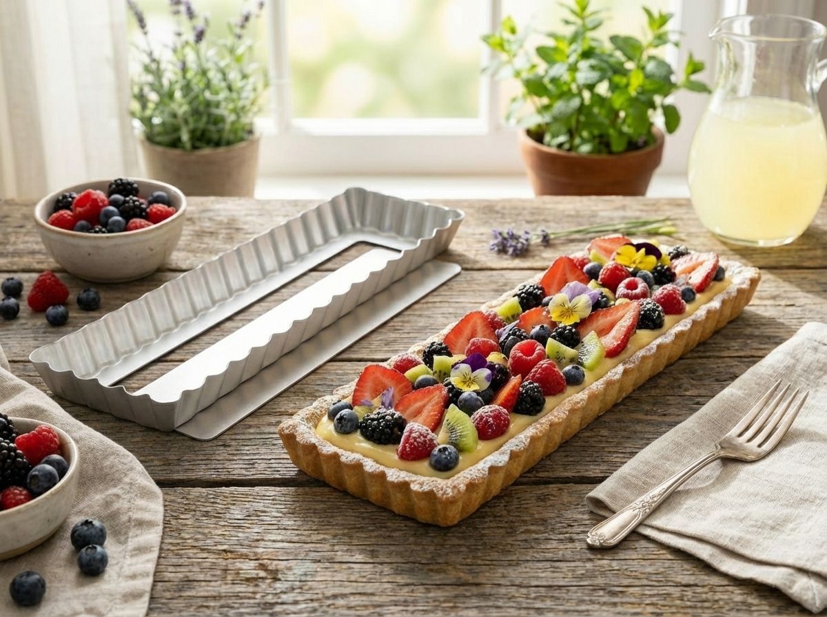 Square tarts add modern visual appeal to plated desserts. 
Fat Daddio's PFT-1375 Rectangle Tart Pan features a removable bottom for clean release. Anodized aluminum prevents fruit fillings from reacting with the metal. 
Better baking, better flavors.