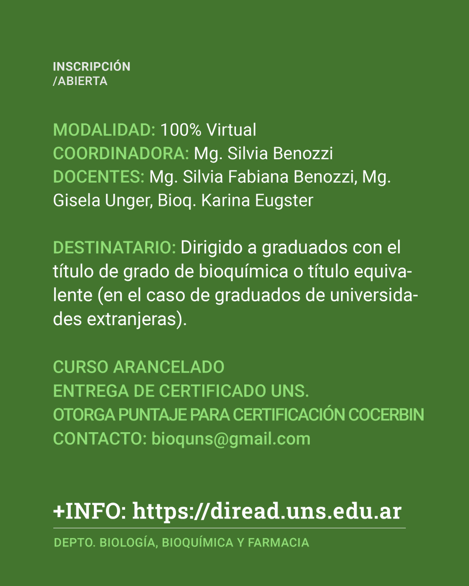 direaduns's tweet photo. Curso: Introducción al laboratorio clínico en enfermedades reumáticas autoinmunes sistémicas

💻 100% virtual
📅 17/04/2026
⏱️ 30 h
🎓 Certificación UNS + puntaje COCERBIN
👩‍⚕️ Para graduados/as en Bioquímica

🔗 Más info: https://t.co/YDqEgJxvma https://t.co/ELylLYreSM