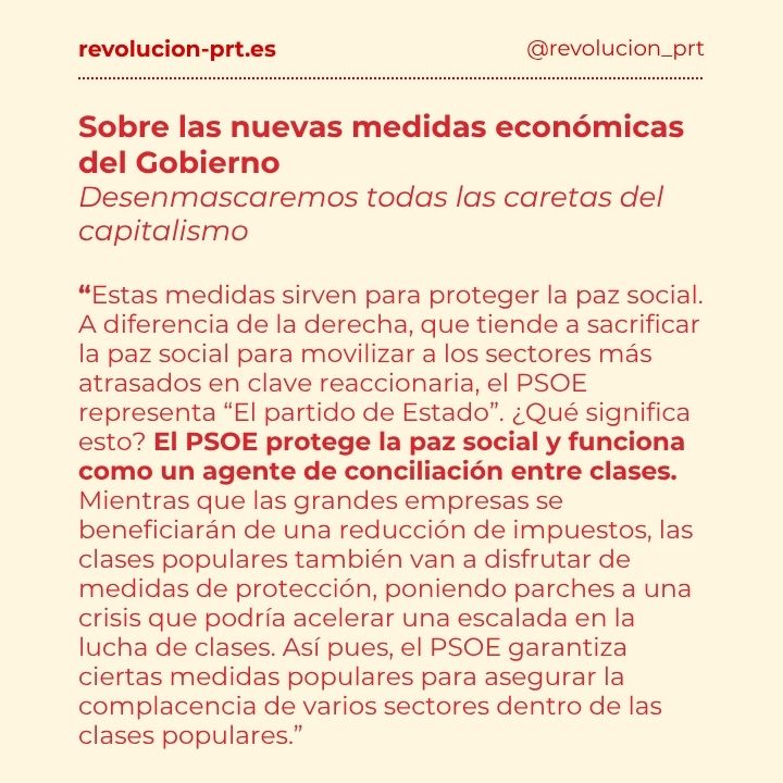 revolucion_prt's tweet photo. ARTÍCULO | Sobre las nuevas medidas económicas del Gobierno: Desenmascaremos todas las caretas del capitalismo

🔗Lee el artículo completo en nuestra web:
https://t.co/QoJFmG96Te https://t.co/I2kugZpjZh