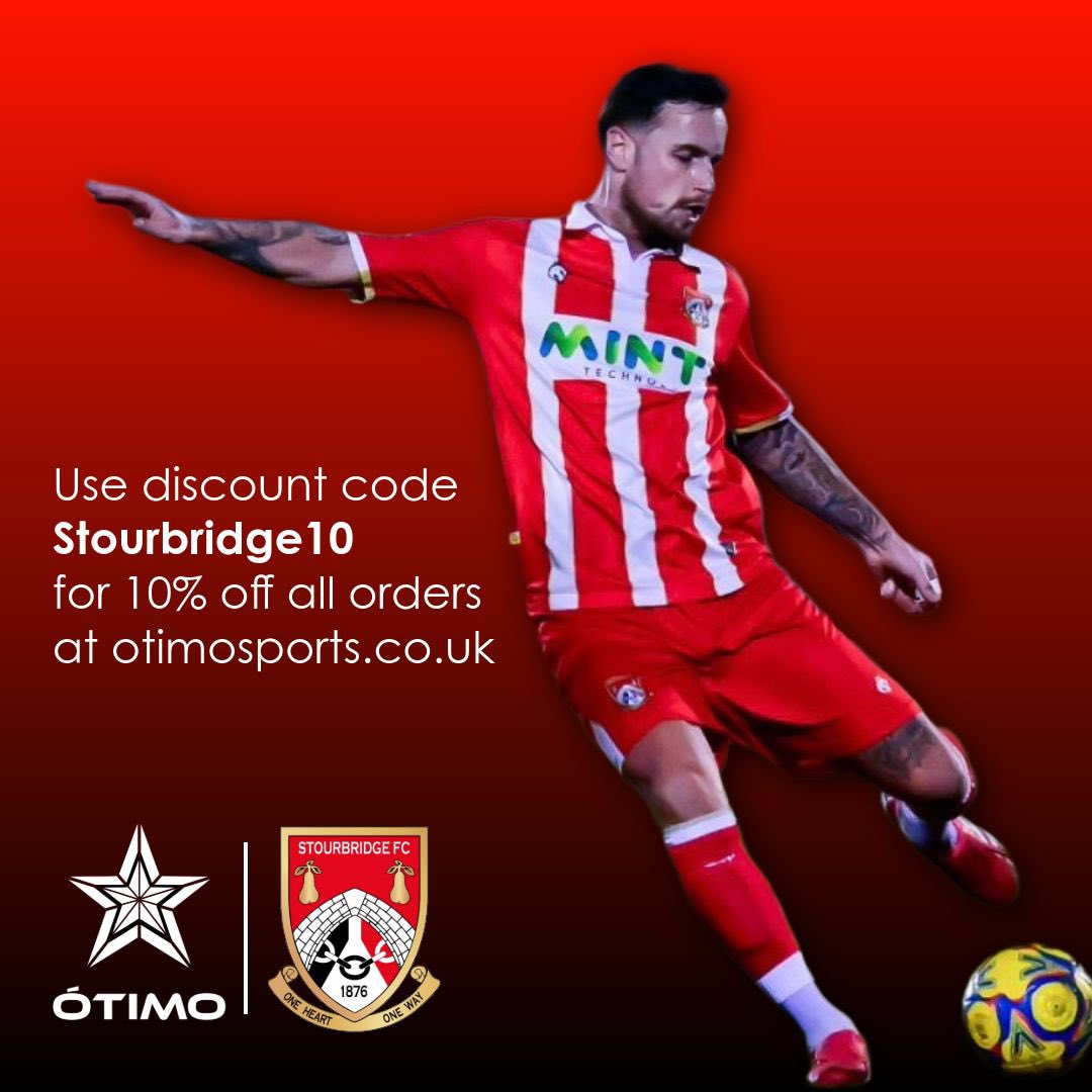 StourbridgeFC's tweet photo. 𝐓𝐡𝐞 𝐆𝐥𝐚𝐬𝐬𝐛𝐨𝐲𝐬 🤝 𝐎𝐭𝐢𝐦𝐨 

We’re teaming up with Ótimo and supporters can now get 10% off performance sportswear with code Stourbridge10. 

Get premium grip socks and shin pads as worn by our very own players including Ash Carter.

Visit https://t.co/bFl1wqzKsG to claim your discount.

Even better, every purchase gives 10% back to the club, helping us invest in our players, facilities and future.

Shop. Save. Support the Glassboys 🔴⚪️