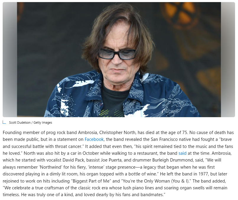 E51Autumn's tweet photo. '70s rocker dead at 75 after health battles #Ambrosia
#ChristopherNorth 🌹🌹🌹
https://t.co/gziyHEYGEY https://t.co/FXJjpAKK3z