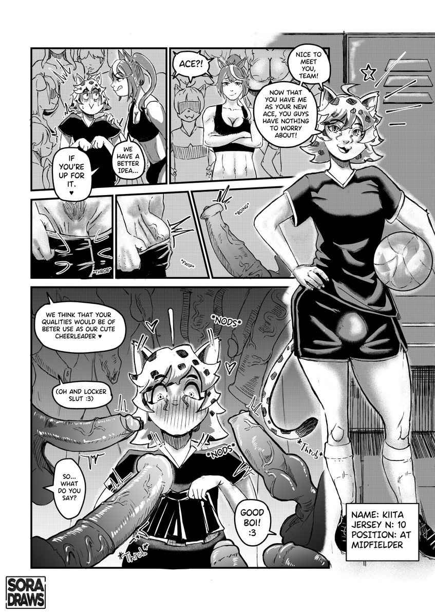 soradrawsdeeks's tweet photo. 🍩New post! When chee was announced as the team's new player, they thought that they would be the new ace, but the team had other plans :3

Thank you @KiitaVT_NSFW for commissioning me!

PLAP PLAP GO TEAM! https://t.co/u9GBAOy2hs
