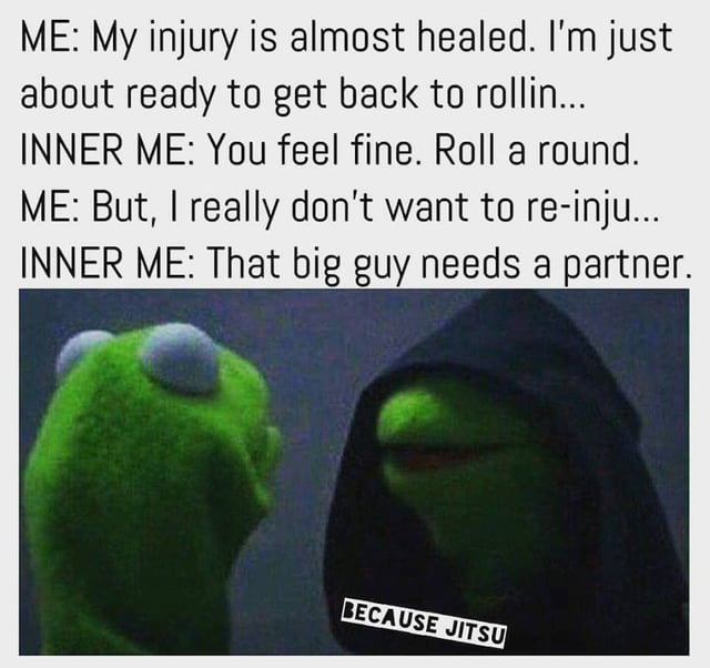 Andrew_Jitsu81's tweet image. It's ok to not listen to your inner voice 😂😂😂

When returning from injury...
It's ok to sit out when needed 
It's ok to pick your training partner
It's ok to say no to a round
It's ok to get tapped a lot

It's your jiu-jitsu journey!

#BJJ #JiuJitsu