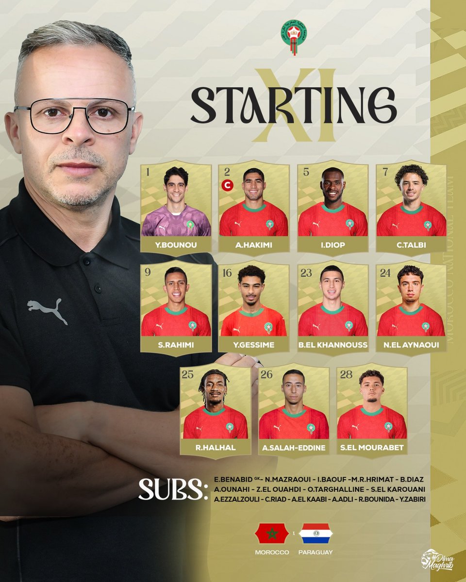 Santi_J_FM's tweet image. 🚨🔴🟢🇲🇦 #EN |

❗️Le XI du Maroc face au Paraguay