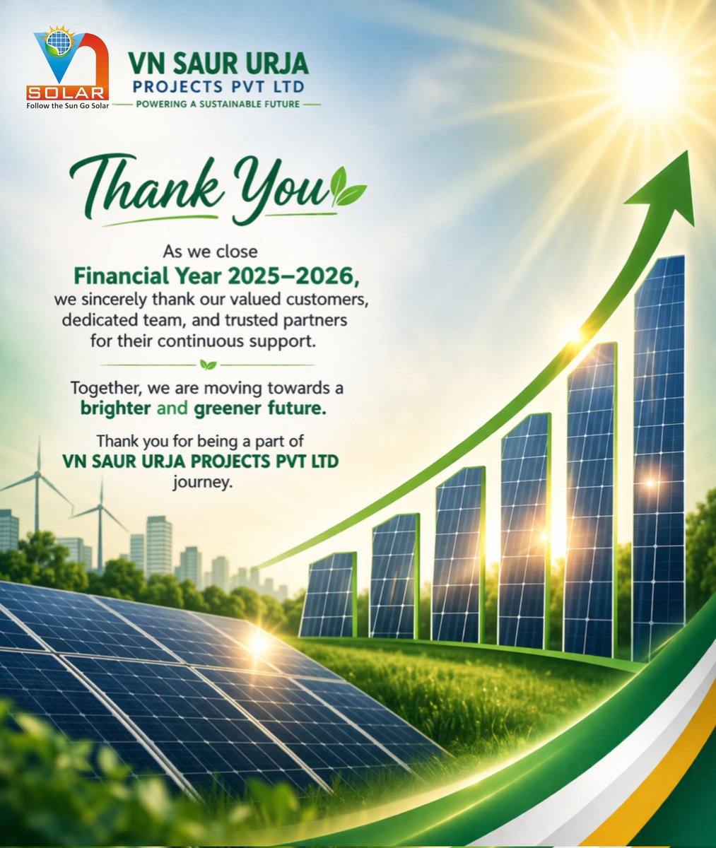 VNSolarPower_'s tweet photo. As Financial Year 2025-2026 concludes 🗓️, we extend gratitude to our valued customers, dedicated team, and trusted partners for their unwavering support 🤝. Together, we advance towards a brighter and greener future ☀️🌿. Thank you for your continued participation. https://t.co/ybxB2G5FdJ