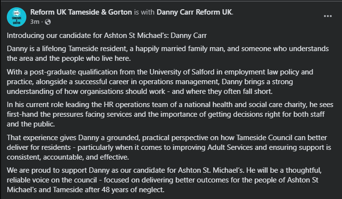 Tameside and Gorton Branch Reform UK tweet media