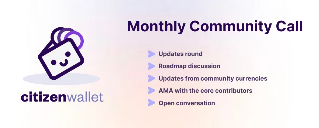 citizenwallet's tweet photo. ☀️ Join us tomorrow for our monthly Citizen Wallet community call

🌱 Latest v2 updates
🪙 Updates from #CommunityCurrencies around the world
📱 Citizen Wallet AMA

🗓️ Wednesday, 1st April at 16 UTC
👉 https://t.co/8oCrOZq6ZR https://t.co/Ignlha3aaU